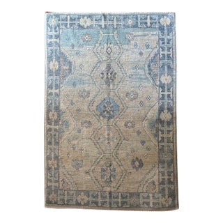 Contemporary Turkish Oushak Rug in Beige and Blue Tones | 5'1" X 7'8" For Sale