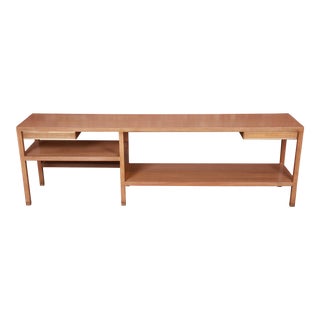 Harvey Probber Bleached Mahogany, Brass, and Cane Console Table, 1950s For Sale