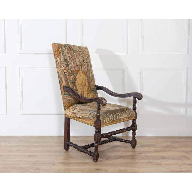 Brown 17th-Century French Baroque Walnut Spool Armchair with Petit Point Tapestry For Sale - Image 8 of 15
