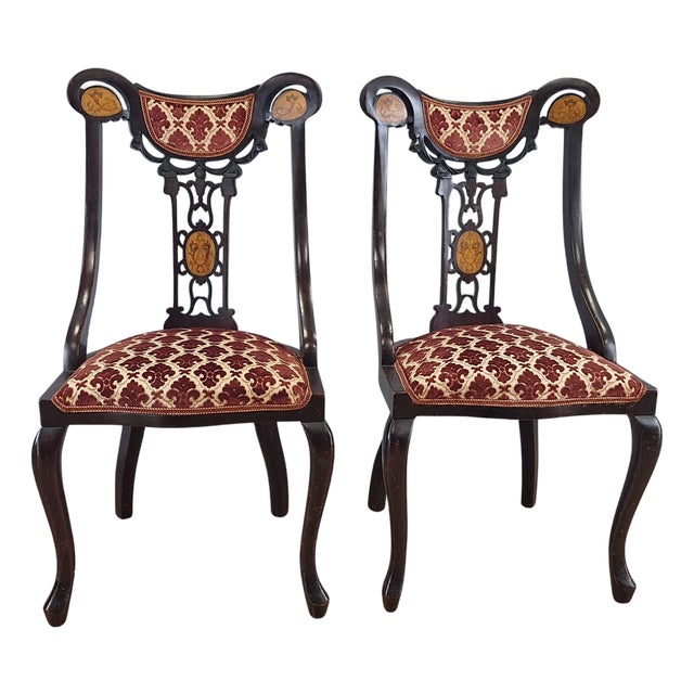 Antique English Art Nouveau Chairs, 1890s, Set of 2 For Sale