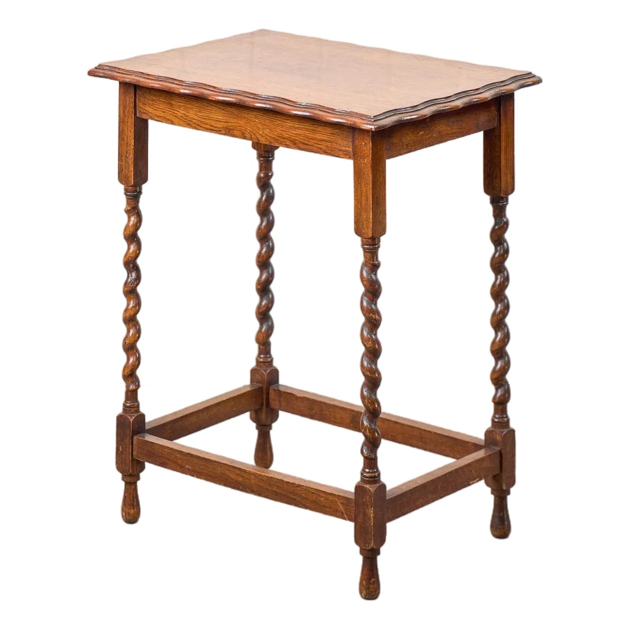 1910s Honey Oak Tiger Barley Twist Table W/ Scallop Edge | Chairish
