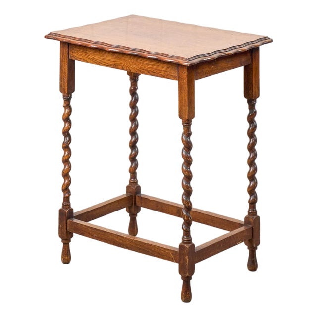 1910s Honey Oak Tiger Barley Twist Table W/ Scallop Edge For Sale