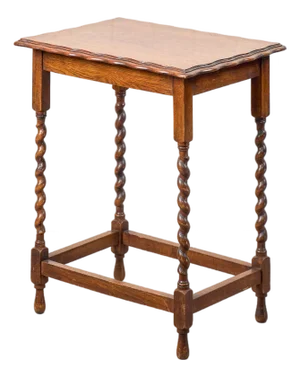 1910s Honey Oak Tiger Barley Twist Table W/ Scallop Edge