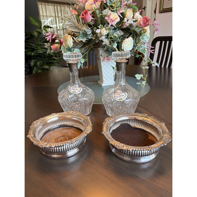 Vintage Cut Glass Decanters with Silver Mounts and “Scotch” & “Whisky” Labels – Pair A classic pair of vintage cut glass...
