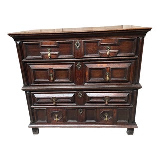 Jacobean Chest of Drawers in Oak ca.1690 with Brass Escutcheons and Drop Handles For Sale