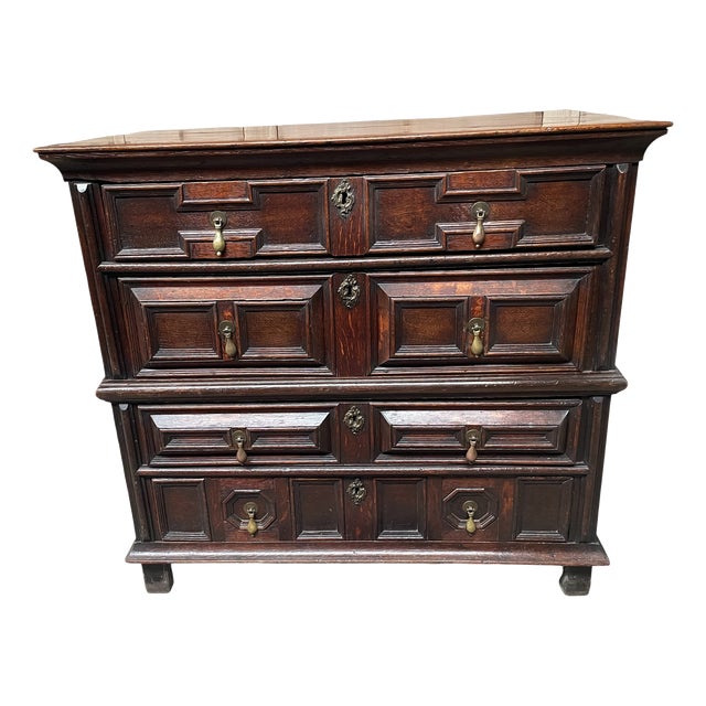 Jacobean Chest of Drawers in Oak ca.1690 with Brass Escutcheons and Drop Handles For Sale