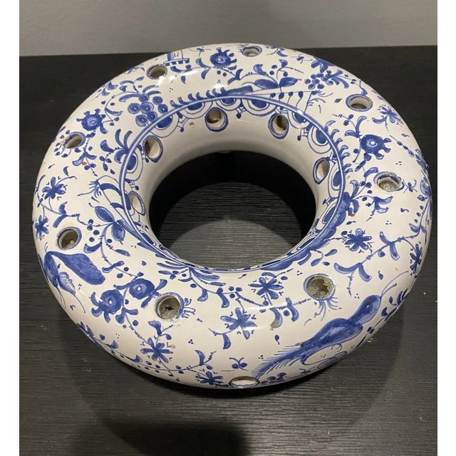 1980s Vintage Portugal Ceramic Flower Frog Ring Footed Vase For Sale - Image 5 of 5