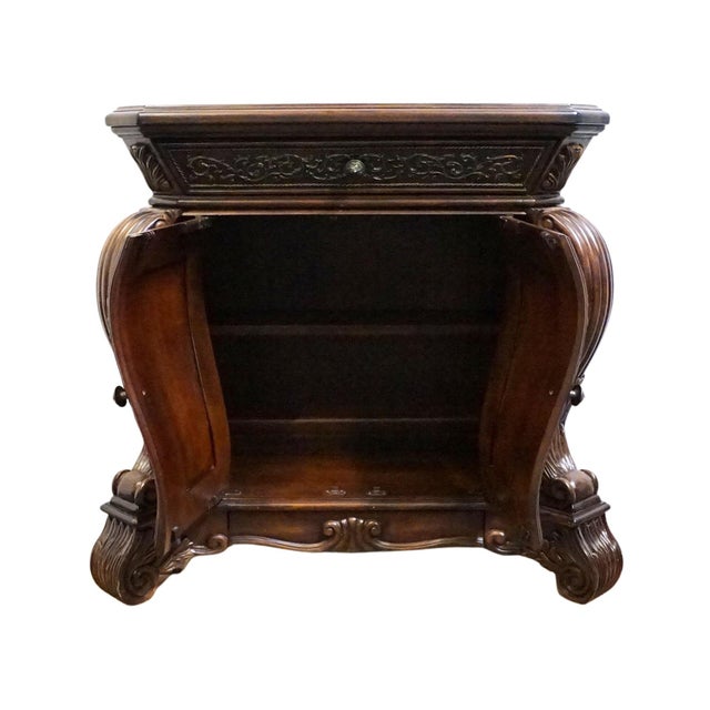Aico Michael Amini Romanza Collection Old World Baroque 38" Bombe Nightstand - Deep Claret Finish 74040-56 For Sale - Image 4 of 15