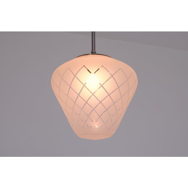 Gray Swedish Modern Pendant in Etched Diagonal Checkered Glass from Orrefors, 1950s For Sale - Image 8 of 14