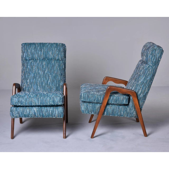 Mid-Century Modern Mid Century Italian Chairs With New Teal Tweed Upholstery - Pair For Sale - Image 3 of 13