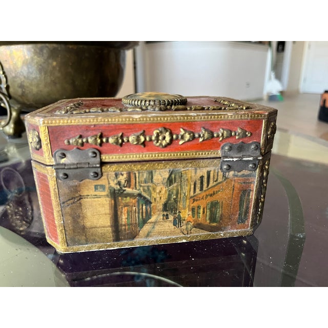 french jewelry box with medallion-mademoiselle grimpell with a blue ribbon also inscribed on a plate inside the box signed...