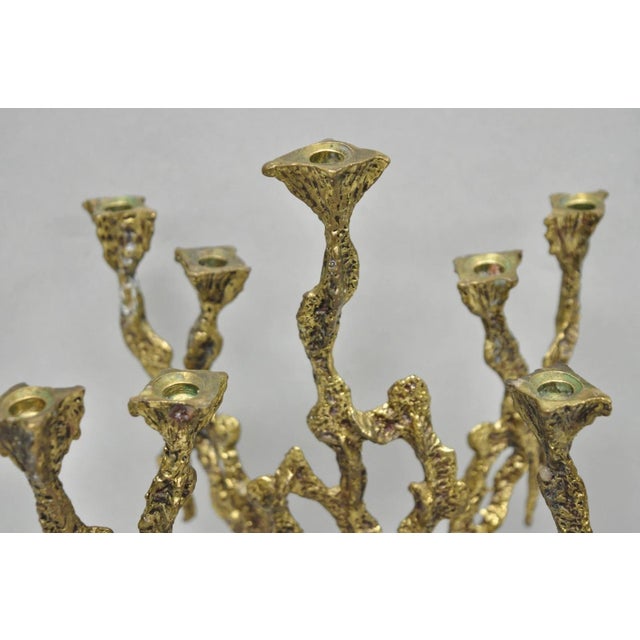 Vintage Mid Century Modern Brutalist Brass Judaica Candelabra by Wainberg For Sale - Image 4 of 11