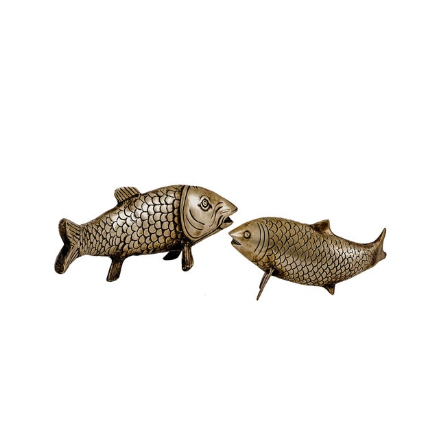 Vintage Mid-Century Modern Brass Koi Fish Figurine Set Capture elegance and personality with this vintage solid brass koi...