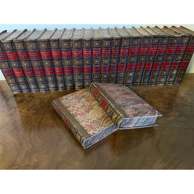 Animal Skin Antique 19th Century Fine Leather Bindings Works of Washington Irving Books - Set of 22 For Sale - Image 7 of 12