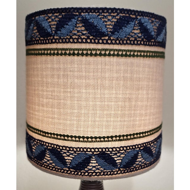 Vintage Table Lamp with Blue-Brown Ceramic Base and Fabric Shade, 1970s For Sale - Image 6 of 8