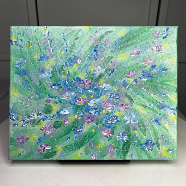 "Flowering 5" Acrylic Painting on 8" X 10" Stretched Canvas - Vibrant Wall Art For Sale - Image 4 of 7