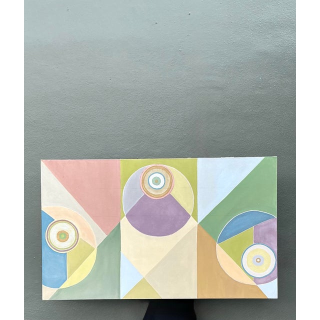 Vintage Original Abstract Geometric Oil on Canvas For Sale - Image 9 of 12