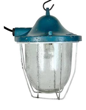 Industrial Blue Bunker Cage Light from Polam Gdansk, 1970s