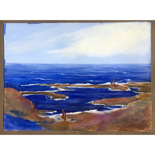 Acrylic on paper seascape painting by artist Ingrid Hofer (1926-2019). Signed lower right. Combined shipping available,...