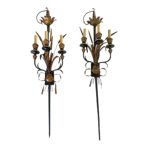 Vintage Italian Tole Sword Candlelight Sconces- a Pair