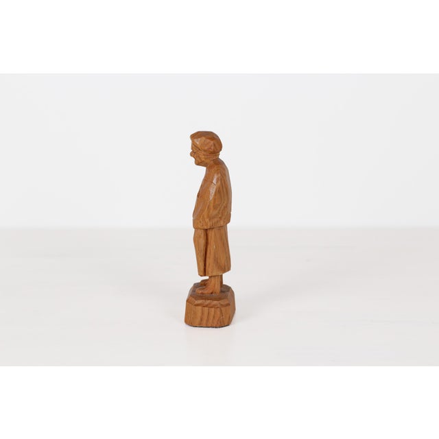1970's Caron Hand-Carved Wood Figurine of Elderly Woman With Basket For Sale - Image 4 of 8