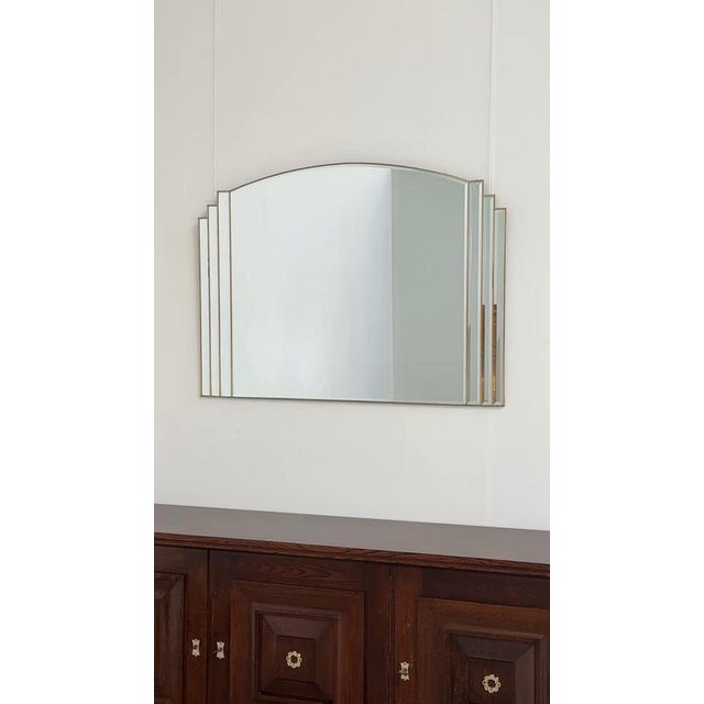 Metal Vintage Art Deco Style Stepped Bevelled Mirror with Brass Trim, 1980s For Sale - Image 7 of 8
