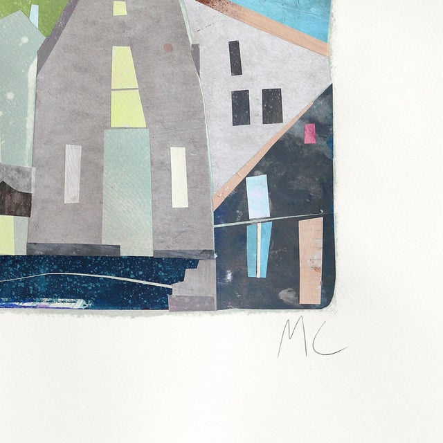 Seaside - Abstract Cool Tone Landscape Collage Mixed Media Art on Paper Original Artwork by Maria C Bernhardsson For Sale In Los Angeles - Image 6 of 7