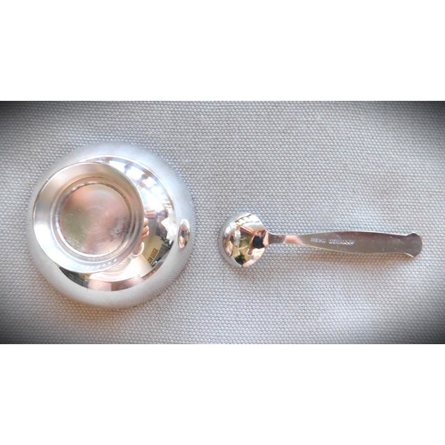 1950s Meka Denmark Vintage Sterling and Blue Enamel Salt Cellar & Sterling Spoon For Sale - Image 5 of 9