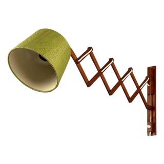 Aro Leuchten, Teak, Brass, Fabric, Scissor Wall Light, Germany, 1960s For Sale