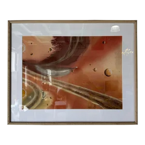 Dom Mingolla (1922- 1999) Three-Dimensional Spherical Planets Watercolor Painting, Framed
