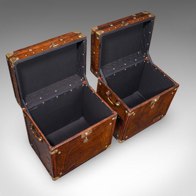 Pair, Late Vintage Officer's Campaign Luggage Cases, English, Bedside Nightstand For Sale - Image 9 of 12