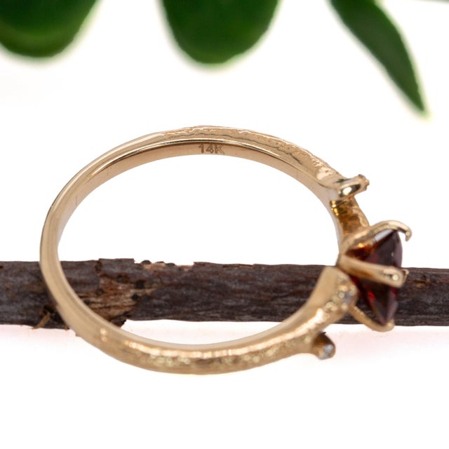 Metal Garnet Ring With Earth Mined Diamonds: Solid 14k Gold, , Size 6.75 For Sale - Image 7 of 7