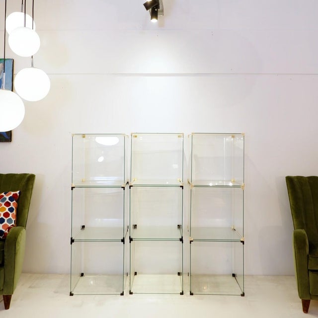 Vintage Modular Glass Cube Shelving Unit, 1980s, Set of 9, in Very Good conditions. Designed 1980 to 1989