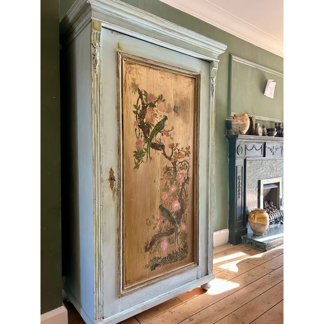 1920s Vintage Painted Armoire with Chinoiserie Panel, 1920s For Sale - Image 5 of 12