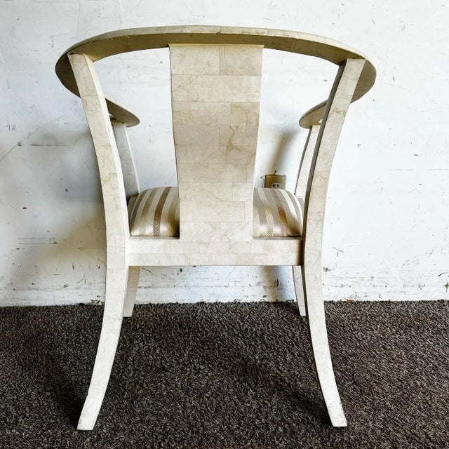 Ming Style Tessellated Stone Arm Chair With Brass Inlay - Maitland Smith Style For Sale - Image 4 of 12