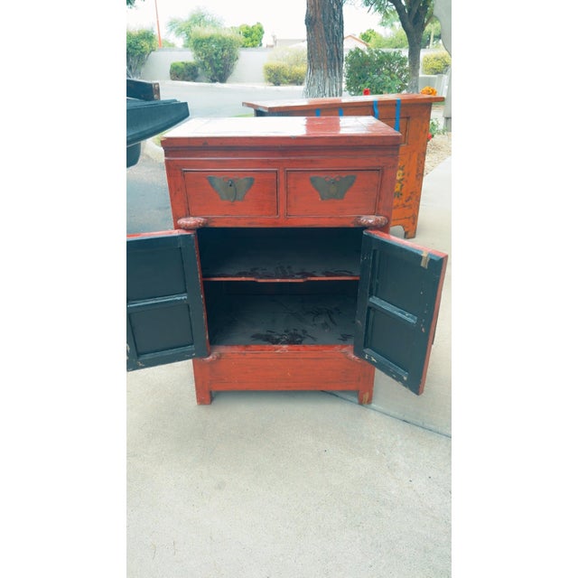 Qing Dynasty 19th Century Chinese Red Lacquer Cabinet With Drawers and Doors For Sale - Image 9 of 12