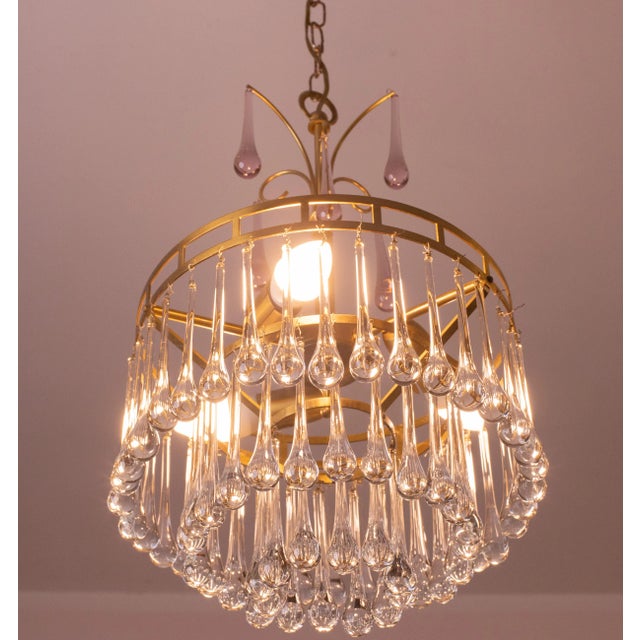 The White Crown, Murano Chandelier White and Purple Drops, 1960s For Sale - Image 4 of 13