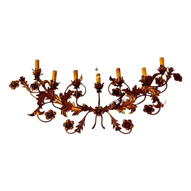 Vintage Italian Gilt Tole Wall Sconce, 1950 For Sale