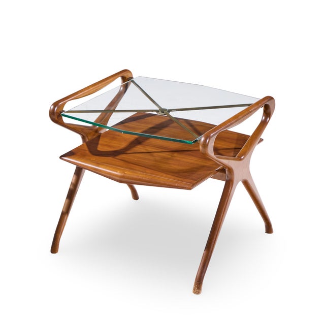 Cesare Lacca Style Mid Century Italian Walnut and Brass Side Tables - Pair For Sale - Image 11 of 11