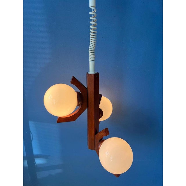 Mid-Century Brown Pendant Lamp with Opaline Glass Shades from Bony For Sale - Image 3 of 11