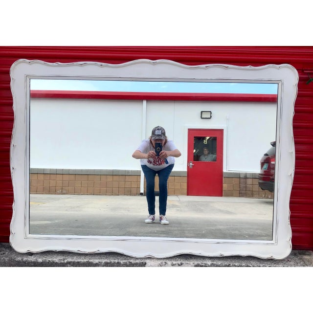 1970s Large Vintage Mid Century Dixie Furniture White Hanging Wall Ir Dresser Mirror For Sale - Image 5 of 12