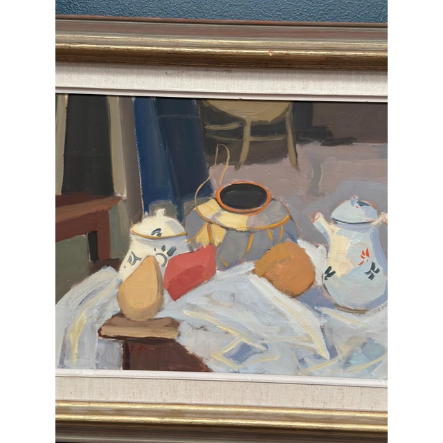 T. Ahlm, Still Life with Coffee Pots, 1960s, Oil Painting on Canvas, Framed For Sale - Image 4 of 14