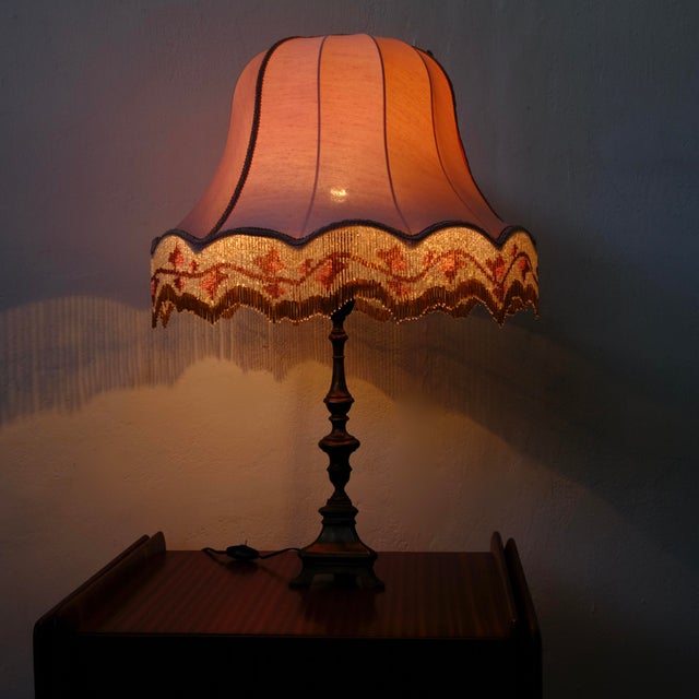 Vintage Table Lamp with Beaded Lampshade and Bronze Base, 1960s For Sale - Image 6 of 17