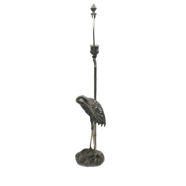 French Art Deco Heron Table Lamp in Silver-Plated Bronze from Maison Baguès, 1940s For Sale - Image 3 of 9