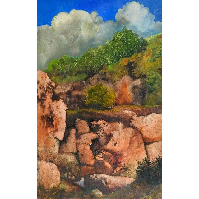 1970s Rocky Hillside Landscape Painting For Sale - Image 4 of 4