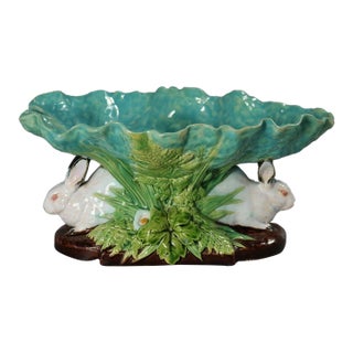 Minton Majolica Rabbits and Leaves Compote Bowl For Sale