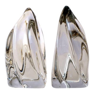 Vintage Daum France Flame Crystal Bookends-a Pair For Sale