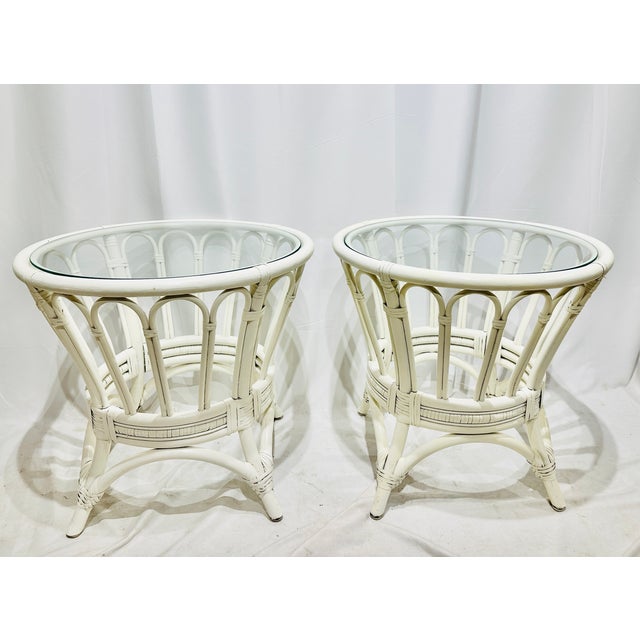 Italian Pair Vintage Rattan Tables For Sale - Image 3 of 6