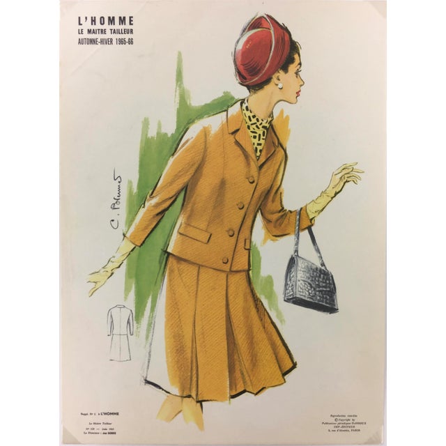 Vintage lithographic fashion print from L'Homme Le Maître Tailleur for the Autumn-Winter season, 1965. Original artwork on...