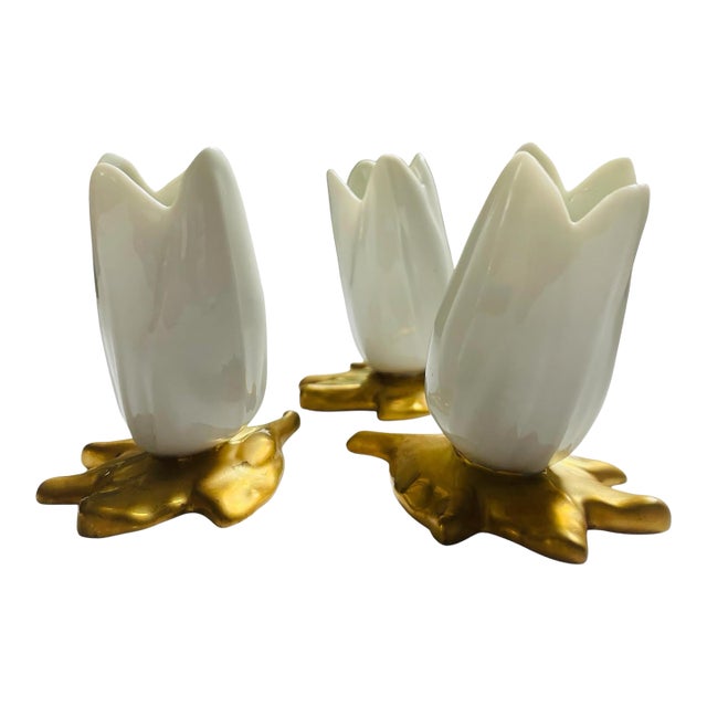Vintage Italian Porcelain and Gold Match Holders For Sale